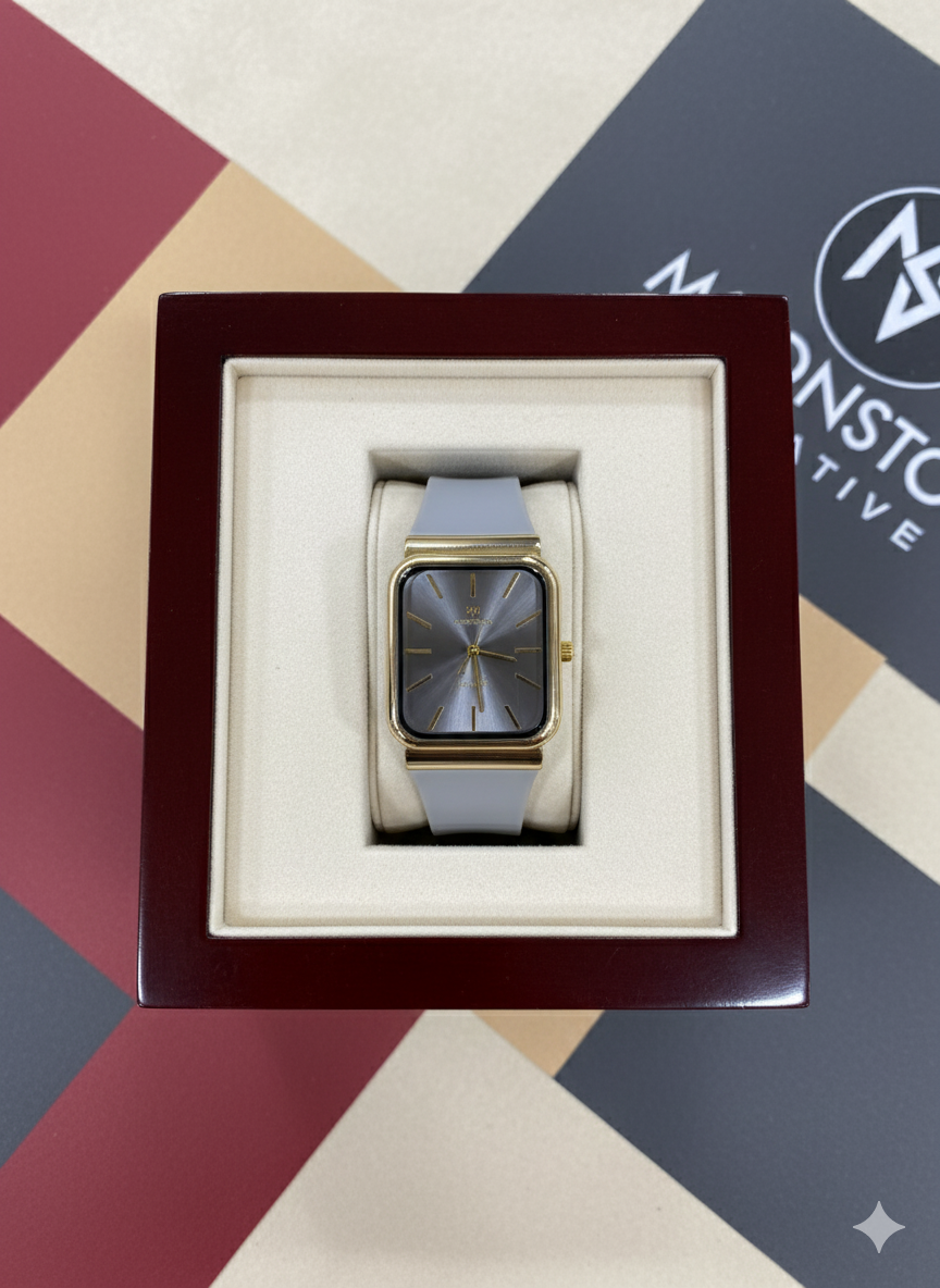 Moonston Rectangular Men’s Watch – Luxury Quartz Timepiece in Black & Grey-Gold | Modern Square Dial Watch