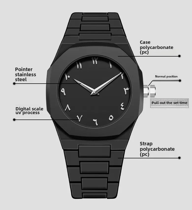 Black Arabic Aura Men’s Watch – Luxury Carbon Fiber Timepiece with Arabic Numeral Dial