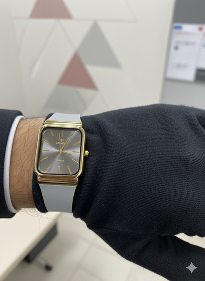 Moonston Rectangular Men’s Watch – Luxury Quartz Timepiece in Black & Grey-Gold | Modern Square Dial Watch