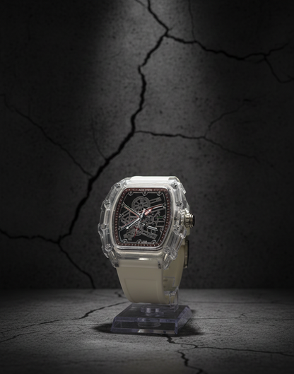 Crystal Chrono Sport Watch – Transparent Case | Multi-Color Edition (6 Premium Strap Colors)