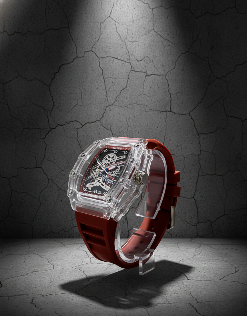 Crystal Chrono Sport Watch – Transparent Case | Multi-Color Edition (6 Premium Strap Colors)