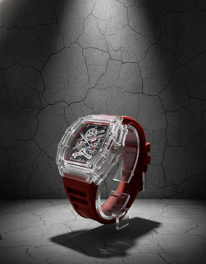 Crystal Chrono Sport Watch – Transparent Case | Multi-Color Edition (6 Premium Strap Colors)