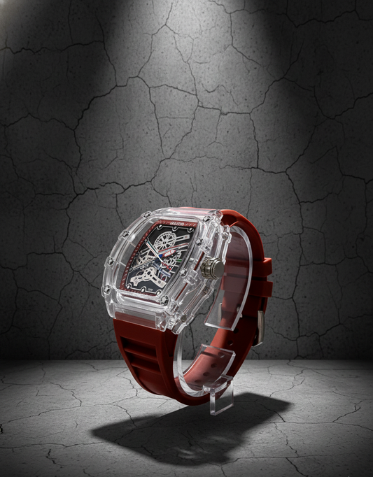 Crystal Chrono Sport Watch – Transparent Case | Multi-Color Edition (6 Premium Strap Colors)