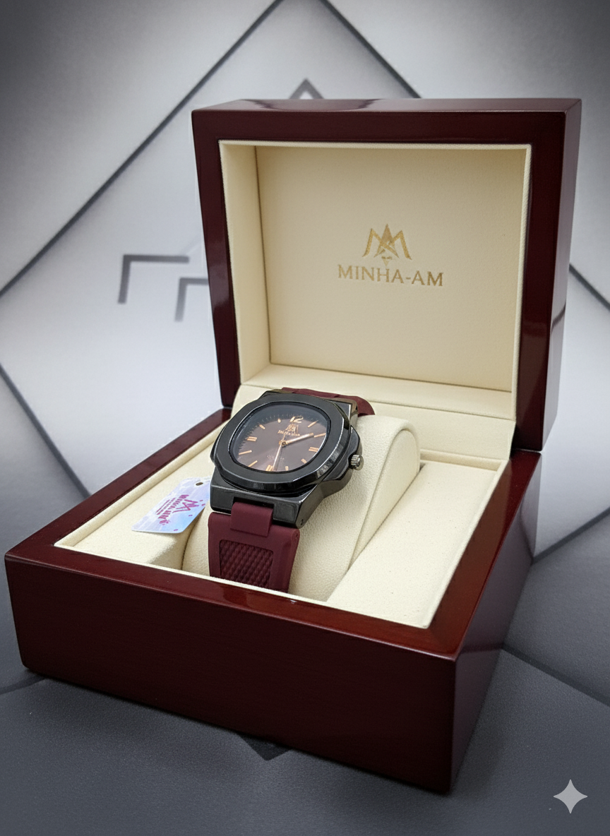 Modern Gentleman's Timepiece: Forest Green & Burgundy Dial | Waterproof Silicone Strap