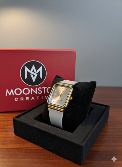 Moonston Rectangular Men’s Watch – Luxury Quartz Timepiece in Black & Grey-Gold | Modern Square Dial Watch