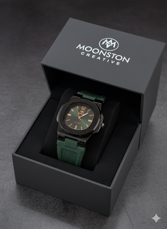 Modern Gentleman's Timepiece: Forest Green & Burgundy Dial | Waterproof Silicone Strap