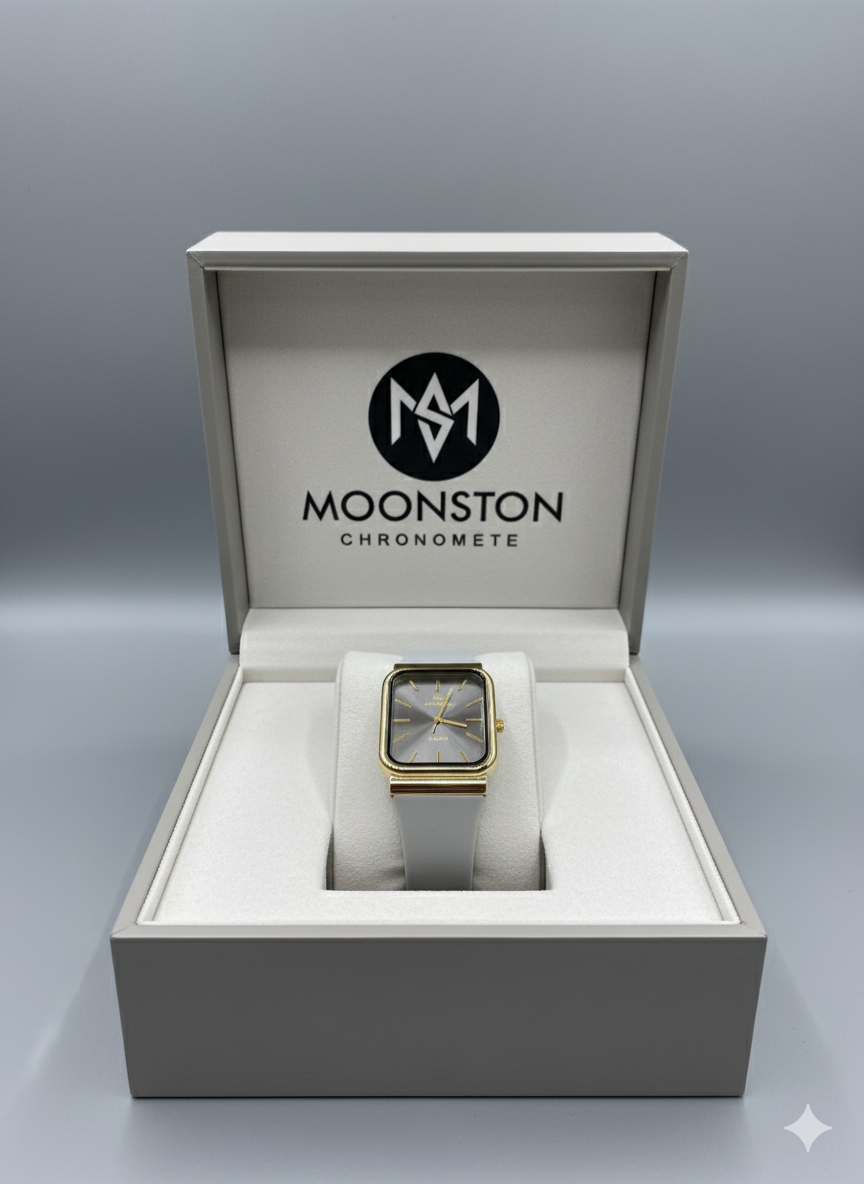 Moonston Rectangular Men’s Watch – Luxury Quartz Timepiece in Black & Grey-Gold | Modern Square Dial Watch