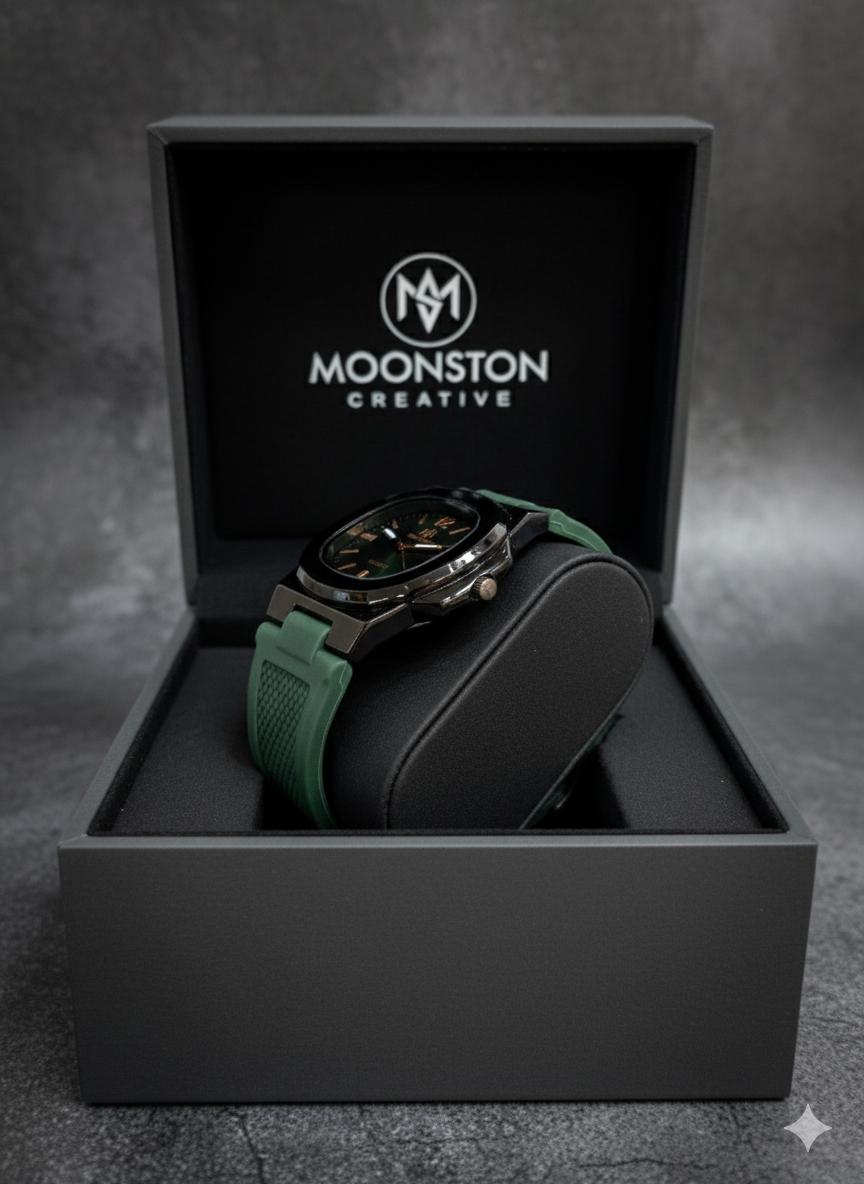 Modern Gentleman's Timepiece: Forest Green & Burgundy Dial | Waterproof Silicone Strap