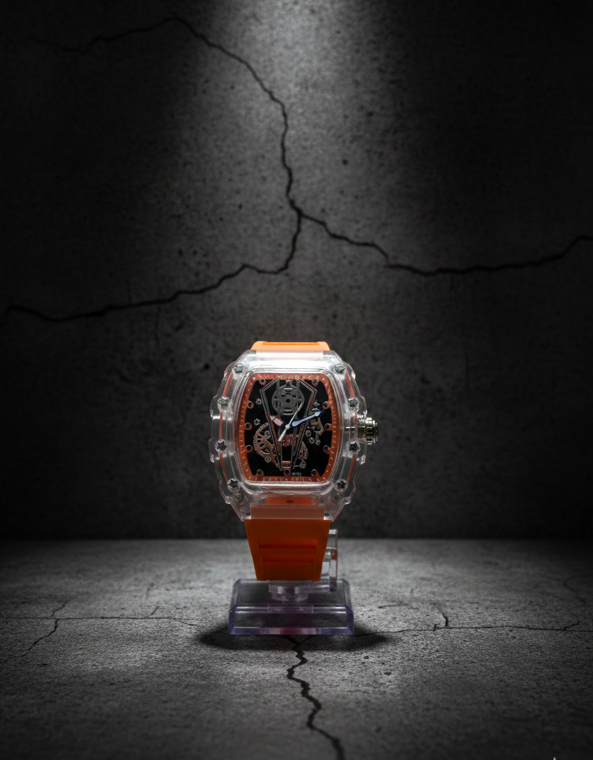 Crystal Chrono Sport Watch – Transparent Case | Multi-Color Edition (6 Premium Strap Colors)