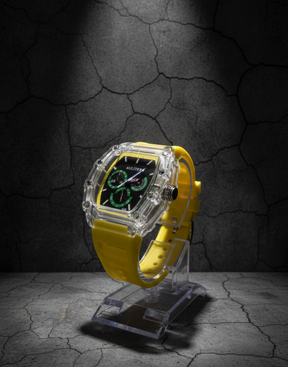 Crystal Chrono Sport Watch – Transparent Case | Multi-Color Edition (6 Premium Strap Colors)