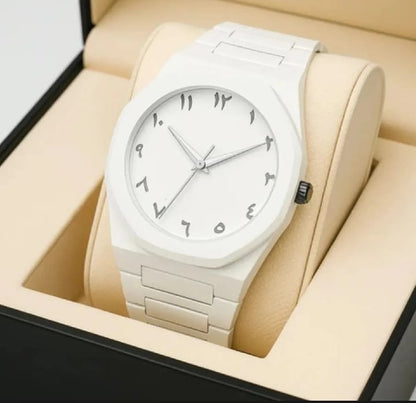 Men’s White Arabic Aura Watch – Premium Minimalist Arabic Dial | Modern Luxury Men’s Timepiece