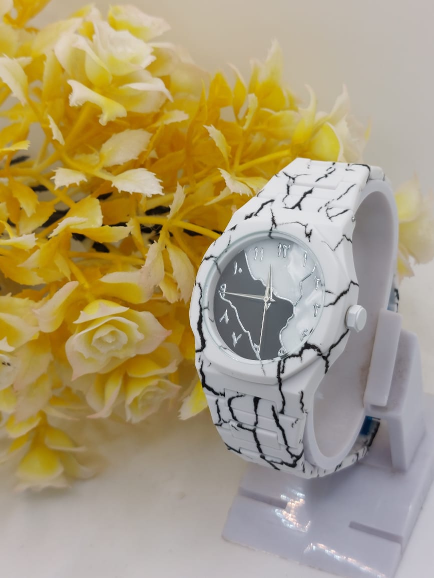 Men’s White Tiger Aura Watch – Premium Marble Textured Strap | Dual-Tone Arabic Dial | Modern Luxury Timepiece