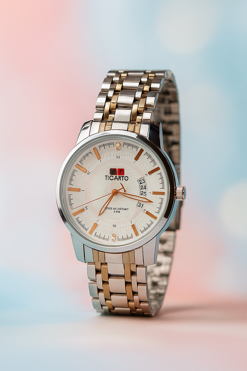 Ticarto Classic Watch – Half Moon Date Display | Available in Peach, Black & White Dials