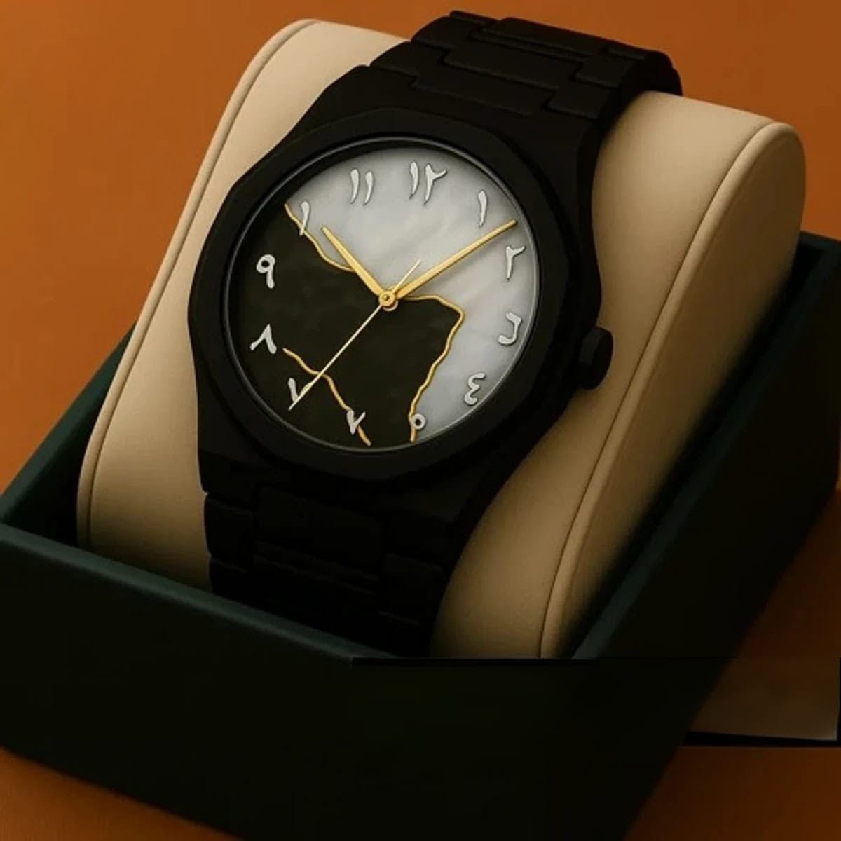 Men’s Black Aura Watch – Premium Black Marble Stone Dial | Luxury Wristwatch