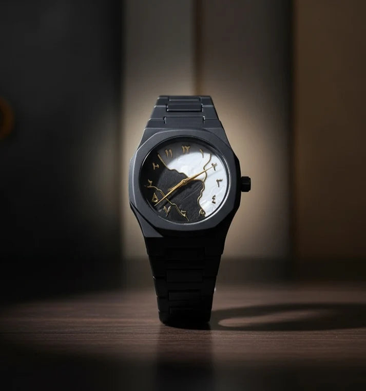 Men’s Black Aura Watch – Premium Black Marble Stone Dial | Luxury Wristwatch